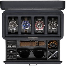 4-Slot Leather Watch Box with
