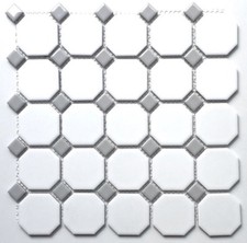 White and Gray Dot Octagon Porcelain Mosaic Floor Wall Backsplash Tile Kitchen
