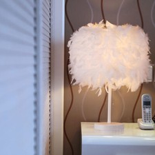 Feather Lampshade Table Lamp Night Light Bedside Desk Dressing Table Lamps Decor
