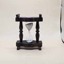 Vintage Wooden hourglass sand timer or sandglass, With Porcelain Decoration