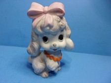 Vintage Poodle Figurine Big Bright Eyes, Pink Bow & Necklace #8112 Japan ? Dog