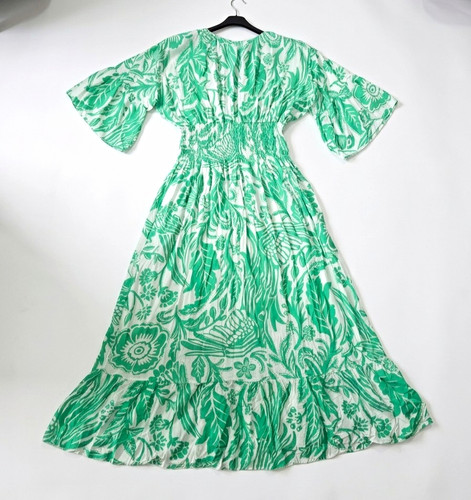 Green white floral v neck - floral, v-neck