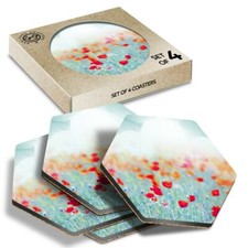 4 x Hexagon Coasters - Poppy
