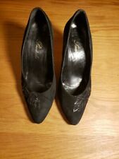 Ladies classic vintage Panache black suede leather shoes Size 6