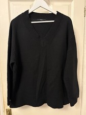 Ladies Asda George Black V Neck Jumper Size XL 20-22
