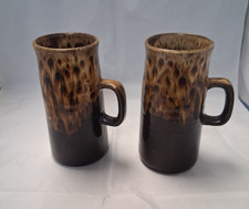 Pair Of Fosters Pottery Cornwall Honeycomb  Treacle Brown Stoneware Mugs 14 cm