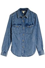 H&M Womens Blue Wash Denim Shirt Long Sleeve