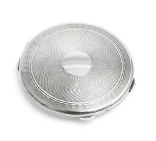 Art Deco Sterling Silver Powder Compact Engine Turned Hallmarked Birmingham 1946