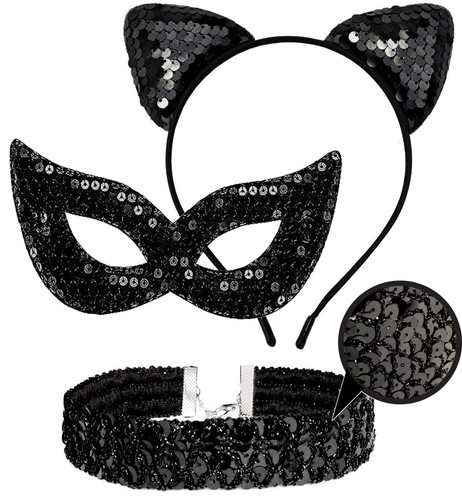 Sequin cat woman mask ears - cat,