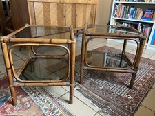 A Super Pair Of Vintage Bamboo And Smoked Glass Coffee Tables
