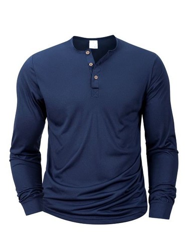 Men long sleeve plain henley - plain,