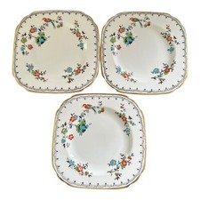 3x Vintage Tuscan China Square Plate Side Plate Cake Floral Bird Design