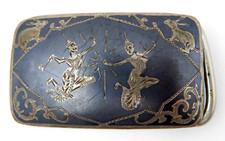 VINTAGE 1940'S NIELLOWARE RARE BUDDHIST DANCERS SIAM SILVER BELT BUCKLE