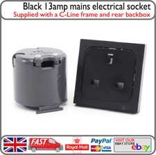 C-Line Black Mains Electric Socket 240v 13a w/ Backbox Caravan Barge Motorhome