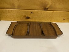 Vintage MCM Robex Caleppio Ware sectioned snack cocktail tray Dishes Faux Teak