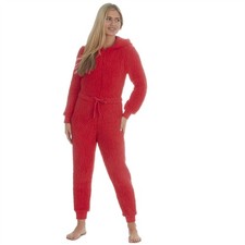 Ladies Sherpa Fleece 1Onesie All In One Jumpsuit Pyjamas Loungewear Papaya