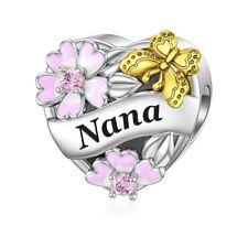 Nana Butterfly Flower Heart S925 Sterling Silver Bead Charm for Women Mum Nan