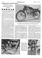 1954 PARILLA 'Turismo Speciale' 174cc Motorcycle Vintage Magazine Report Cutting
