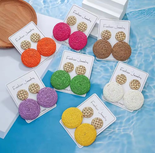 Handmade bohemian raffia stud - handmade,