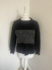 The White Company Jumper Womens Size S Black Sequin Stripe Wool Blend Crew Neck