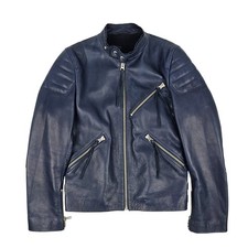 Acne Studios Oliver Mens Navy 100% Leather Slim Fit Biker Jacket Size 46