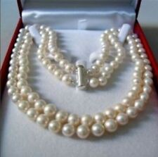 2 ROWS NATURAL 7-8MM WHITE Freshwater PEARL NECKLACE 17-18''