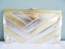 Vintage 1980s Purse Clutch Bag Jane Shilton Gold Pewter Leather Ladies Chain 80s