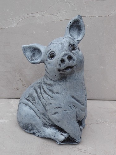 Handcrafted cast stone pig - handcrafted,