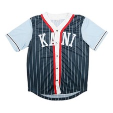 KARL KANI Mens Blue & Navy Button Front Pinstripe Jersey M Short Sleeve V-Neck