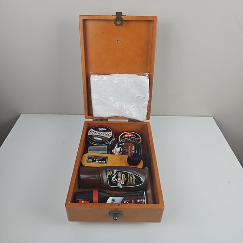 Wooden shoe polish box with - shoe,