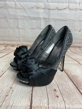 Women’s Black Satin Diamanté High Heel Shoes Size 6 Occasions By Casandra (S14)