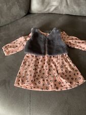baby girl Primark pink and grey dress with faux fur shrug - 6-9 M