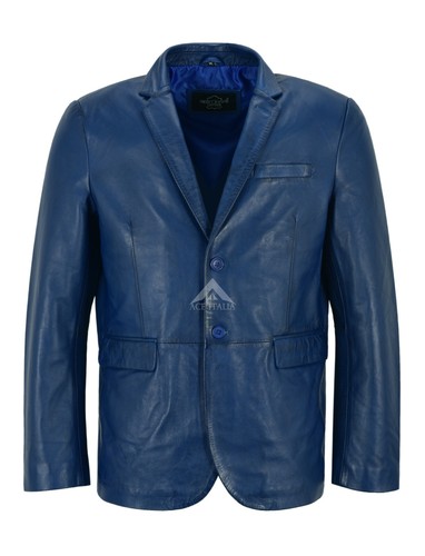Mens real leather blazer blue - mens,