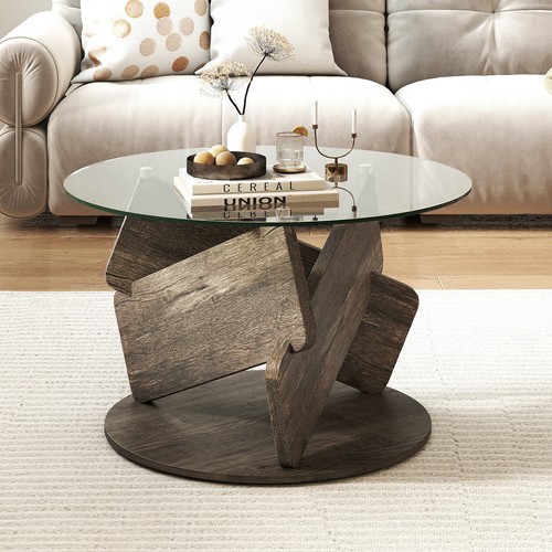 81cm glass coffee table round - table,