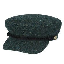 Wool Blend Breton Sailor Captain Fisherman Cap Quilted Lining Gold Anchor Button