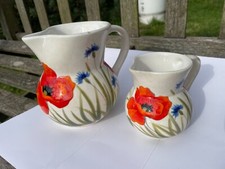 2 Nuova Ceramica Vicenza handpainted vtg Poppy cornflowers Jug vase cottagecore
