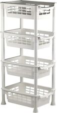 4 TIER VEGETABLE FRUIT STORAGE BASKET RACK WHITE KITCHEN STACKING STACKABLE