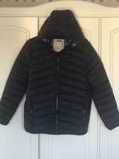 Boys 12-13 Black M&S Storm wear, Hooded Padded Coat, Zip Pockets Good Condition 