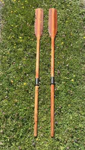 Vintage wooden boat - wooden, oars