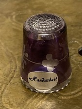 Vintage Purple Glass Thimble Etched Flower Design W Germany sawtooth edge