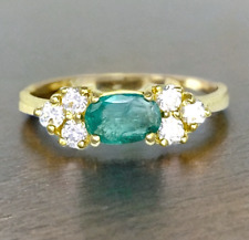 Real Emerald & White Sapphire Ring - 18ct Solid Gold - Size P 1/2 -  2.6 grams