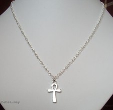 Small Egyptian Ankh Crux Ansata Cross Silver Plated 18" Chain Necklace