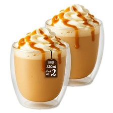 Double Walled Glass Coffee Mugs Set 2 350ml Clear Latte Cups for Hot Cold Drinks