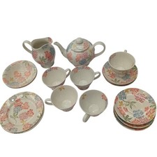 BHS Emily Spongeware Tea Set Cups Saucers Floral Tableware Colourful Preloved