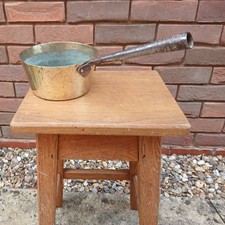 ANTIQUE BRASS SAUCEPAN, SMALL, IRON HANDLE, GOOD ORIGINAL CONDITION 