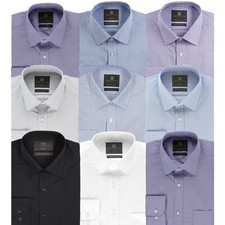 New Mens Shirts Cotton Rich Easy Iron Smart Long Sleeve Famous High Street Store