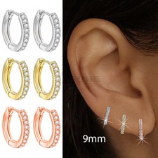 5-9MM Round Huggie Small Cubic Zirconia 925 Sterling Silver Ear Hoop Earrings 2x
