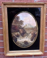 Samuel Prout antique watercolour verre eglomise frame river painting Regency