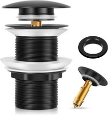 Black Pop Up Basin Waste Unslotted Bathroom Sink Click Clack Push Button