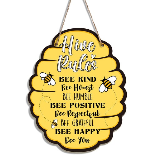 Bee decor wooden hanging signs - bee,